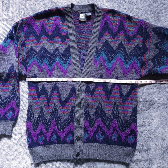Vintage Jed Wear Abstract Knit Eclectic Grandpa V-neck Unisex Cardigan - Size L - Picture 4 of 9